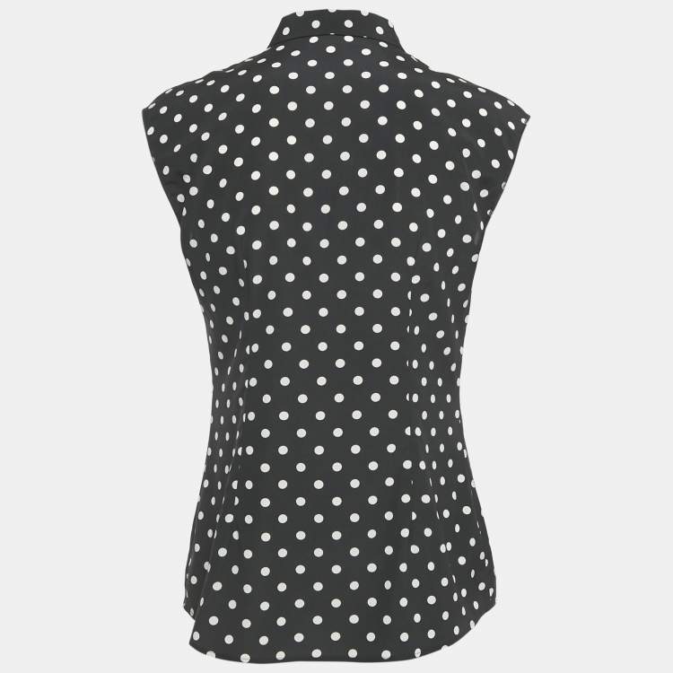 Pre Owned Dolce & Gabbana Black Polka Dots Chiffon Sleeveless Shirt M