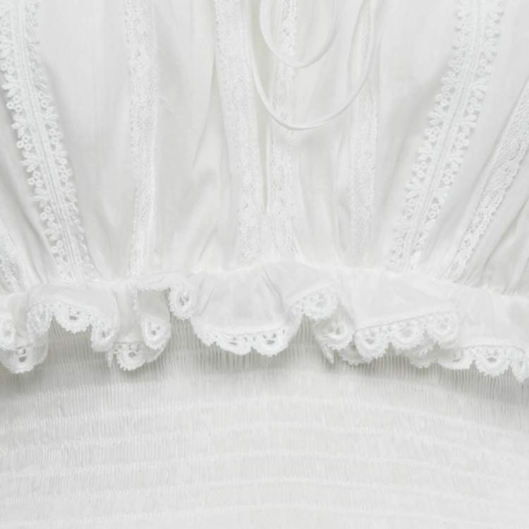 Pre Owned Dolce & Gabbana White Lace Trim Cotton Ruffled Short Dress S