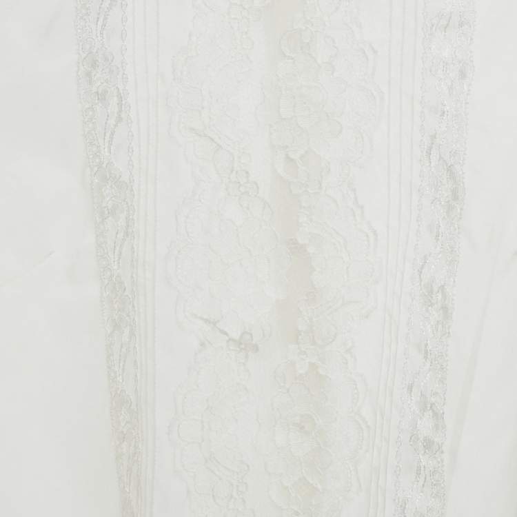 Pre Owned Dolce & Gabbana White Sheer Silk Lace Trimmed Blouse M