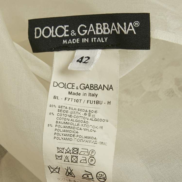 Pre Owned Dolce & Gabbana White Sheer Silk Lace Trimmed Blouse M