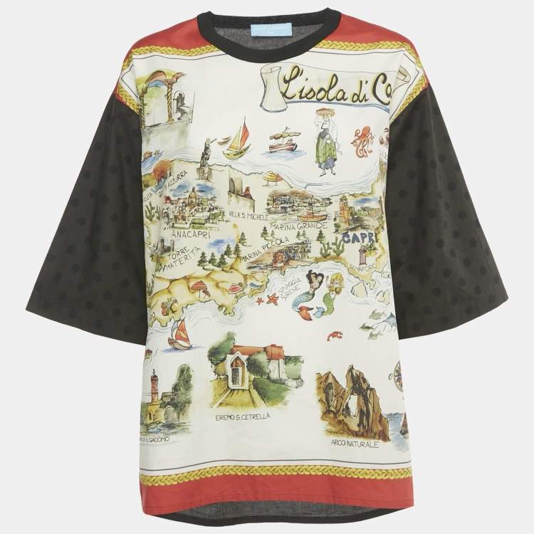 Pre Owned Dolce & Gabbana Red/Black Printed Cotton Lisola di Capri Top L