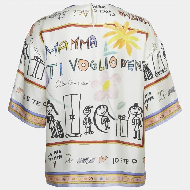 Pre Owned Dolce & Gabbana White Children Painting Silk Blouse M