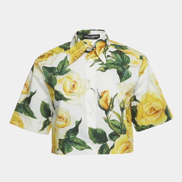 Pre Owned Dolce & Gabbana White Floral Print Cotton Cropped Shirt XS
