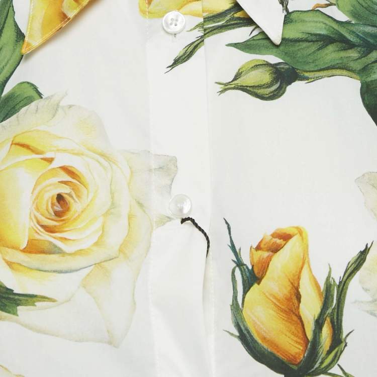Pre Owned Dolce & Gabbana White Floral Print Cotton Cropped Shirt XS