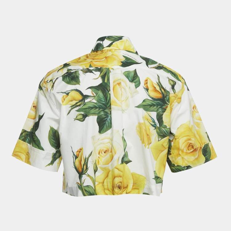 Pre Owned Dolce & Gabbana White Floral Print Cotton Cropped Shirt XS