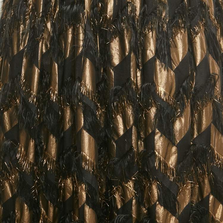 Pre Owned Dolce & Gabbana Black Silk Blend and Lurex Fringe Detail Long Dress M
