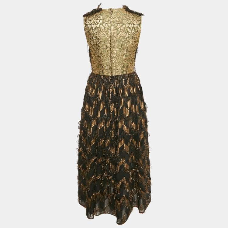 Pre Owned Dolce & Gabbana Black Silk Blend and Lurex Fringe Detail Long Dress M
