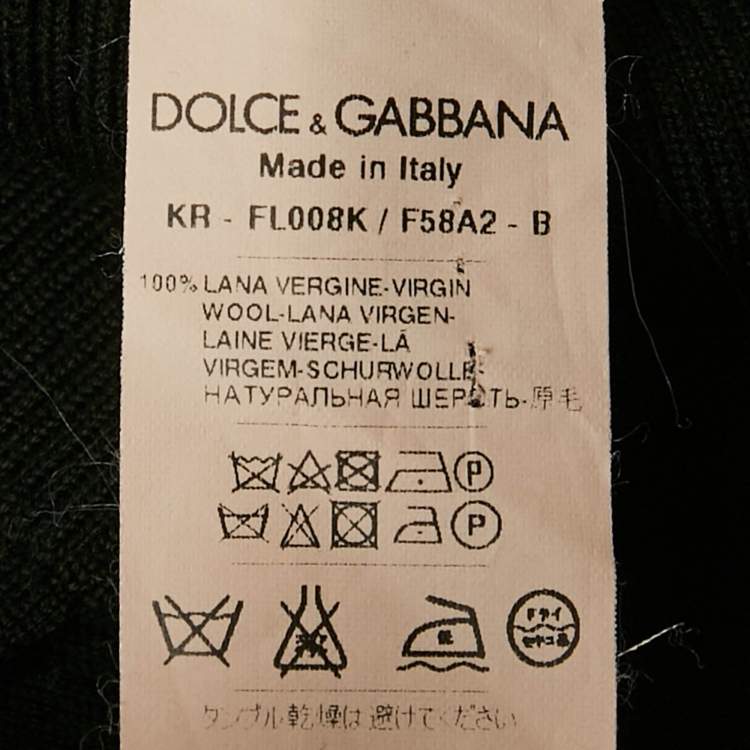 Pre Owned Dolce & Gabbana Black Heart Lace Applique Wool Knit Top M