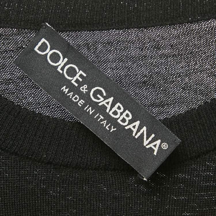 Pre Owned Dolce & Gabbana Black Heart Lace Applique Wool Knit Top M