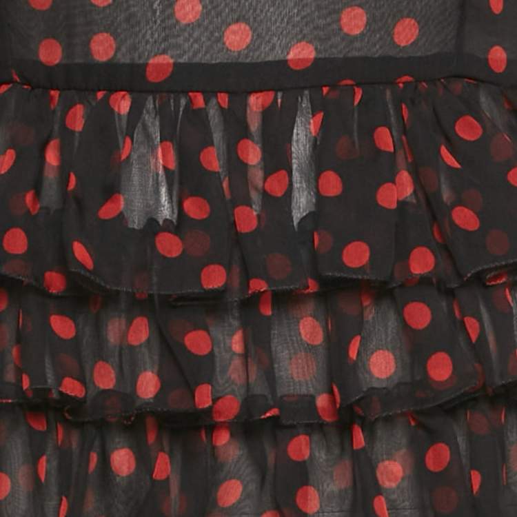 Pre Owned Dolce & Gabbana Black Polka Dots Silk Tiered Maxi Dress S