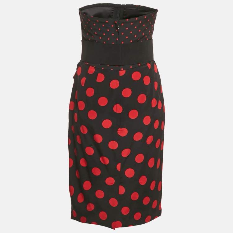 Pre Owned Dolce & Gabbana Black Polka Dots Print Silk Strapless Mini Dress M