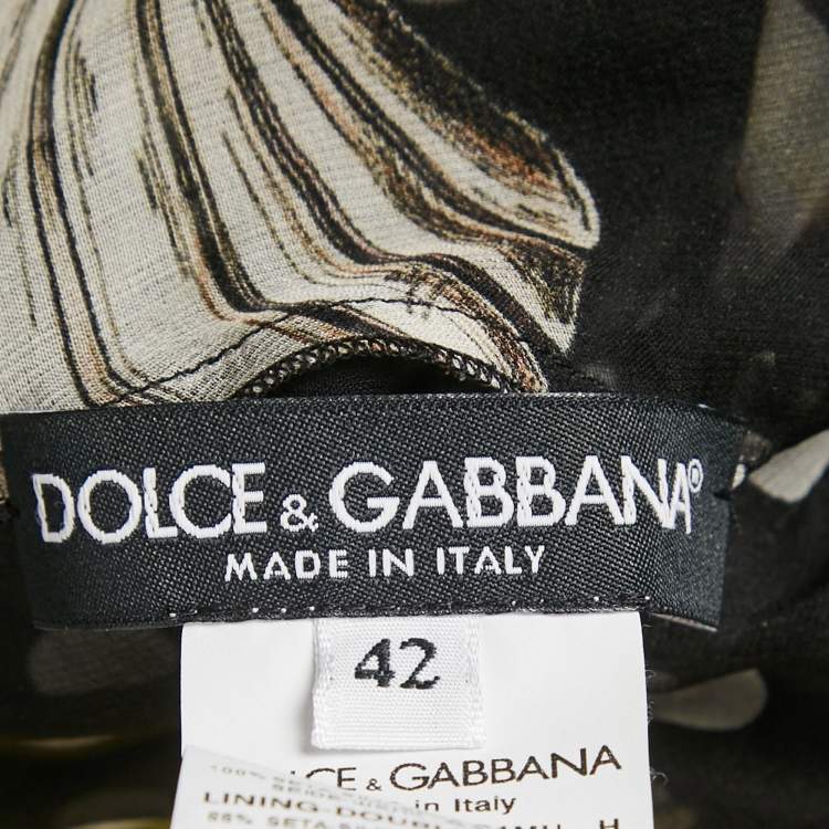 Pre Owned Dolce & Gabbana Black Printed Silk Ruffled Asymmetric Long Dress L