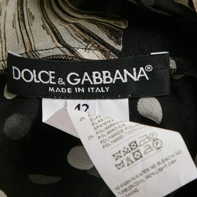 Pre Owned Dolce & Gabbana Black Printed Silk Ruffled Asymmetric Long Dress L