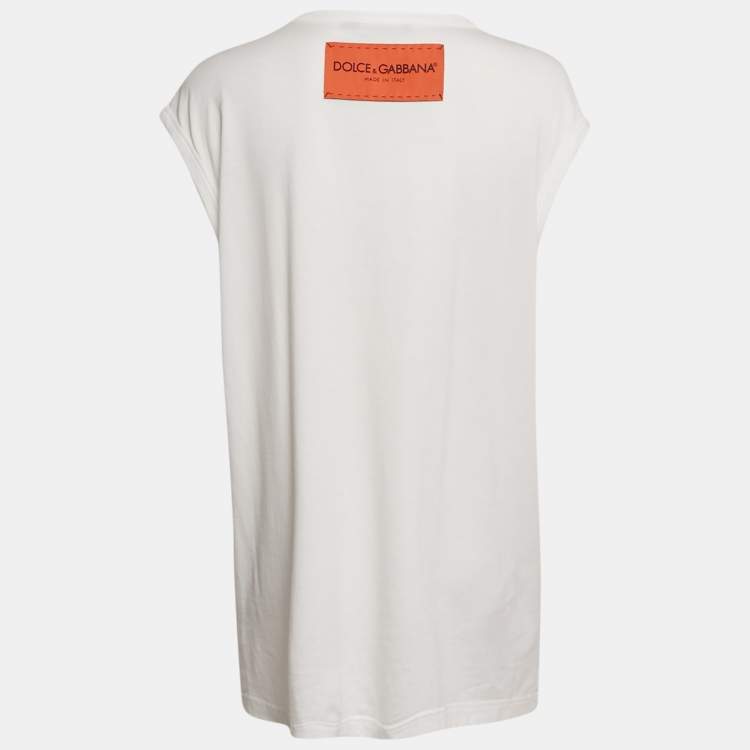 Pre Owned Dolce & Gabbana White Bellezza Print Jersey Sleeveless T-Shirt S