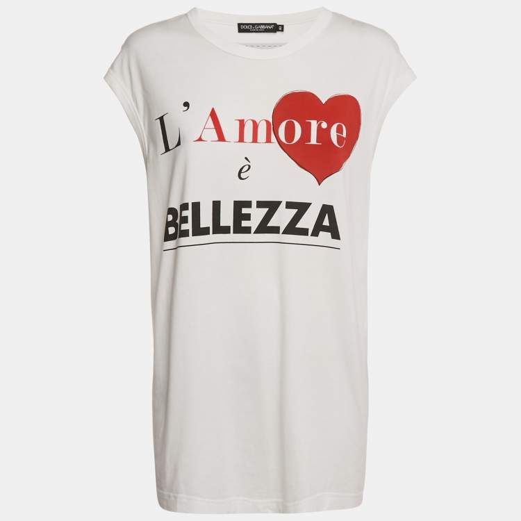 Pre Owned Dolce & Gabbana White Bellezza Print Jersey Sleeveless T-Shirt S