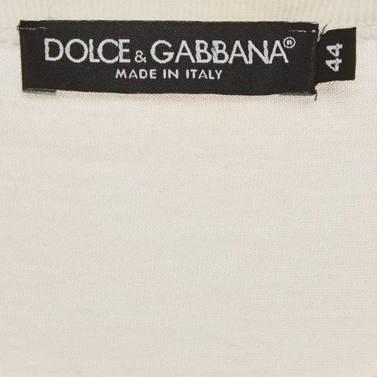 Pre Owned Dolce & Gabbana Off-White Printed Jersey T-Shirt M