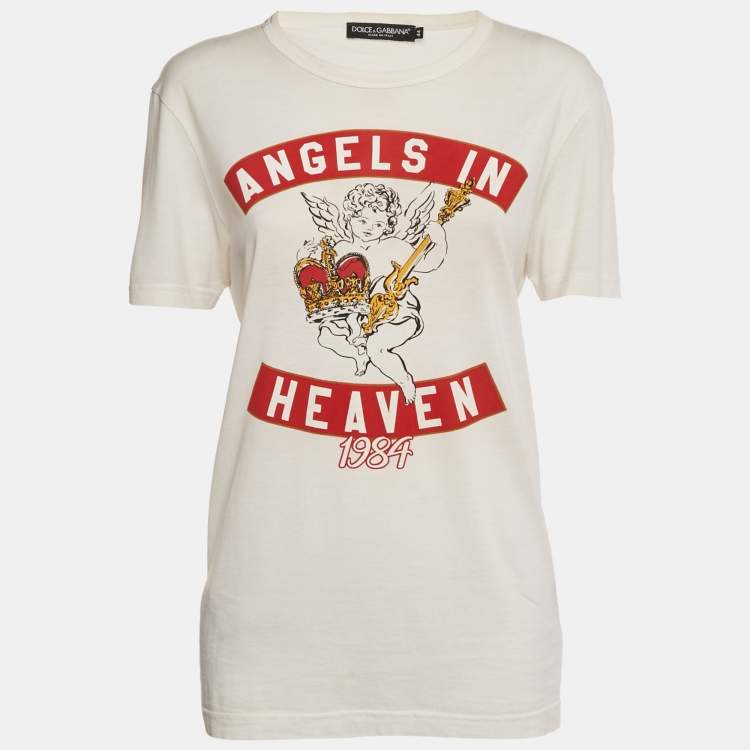 Pre Owned Dolce & Gabbana Off-White Printed Jersey T-Shirt M