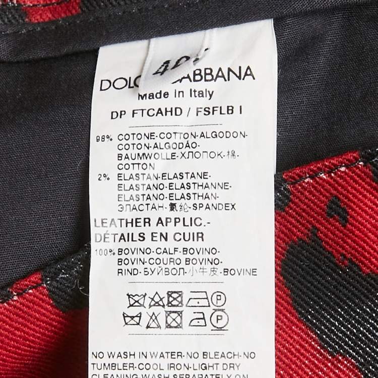 Pre Owned Dolce & Gabbana Red Leopard Print Cotton Drill Jeans S Waist 26"
