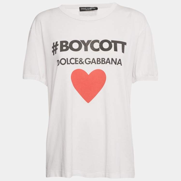 مملوكة مسبقًا Dolce & Gabbana White Boycott Logo Print Cotton T-Shirt S