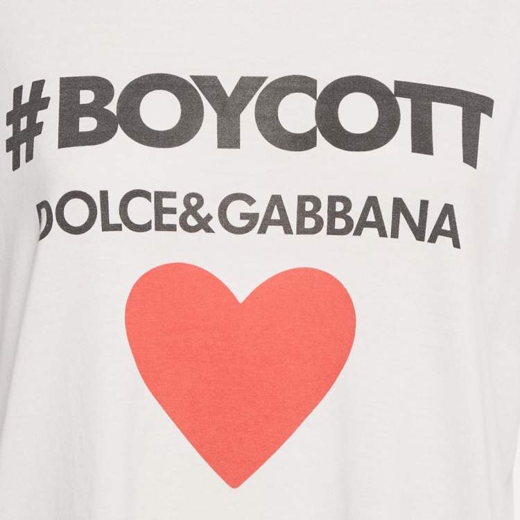 مملوكة مسبقًا Dolce & Gabbana White Boycott Logo Print Cotton T-Shirt S