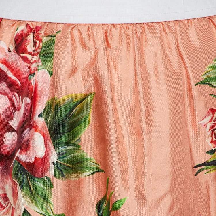 Pre Owned Dolce & Gabbana Pink Floral Printed Silk Mini Skirt M