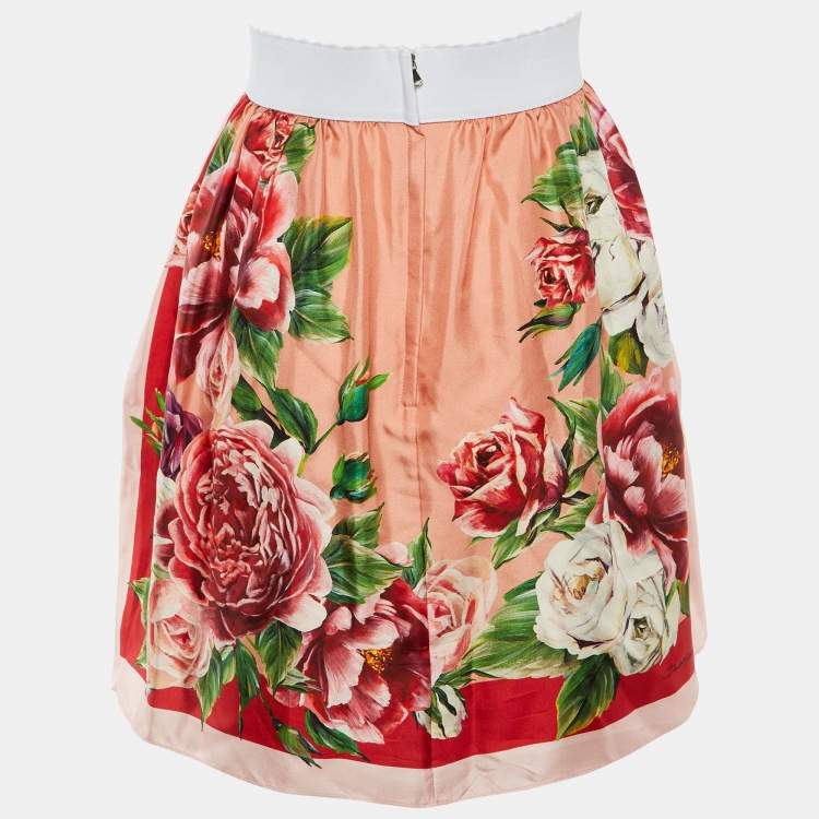 Pre Owned Dolce & Gabbana Pink Floral Printed Silk Mini Skirt M