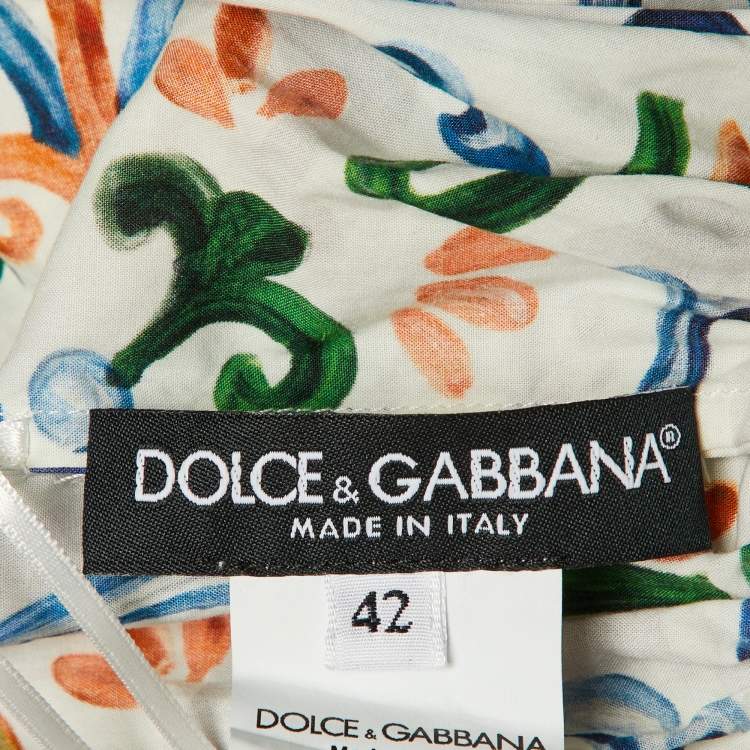Pre Owned Dolce & Gabbana Blue Majolica Print Cotton Crop Top M