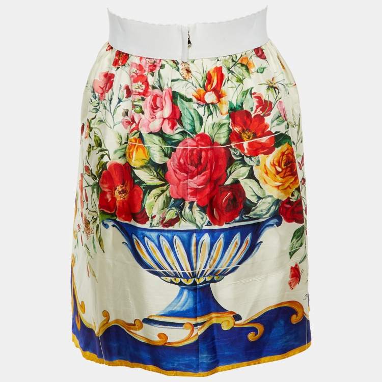 Pre Owned Dolce & Gabbana Multicolor Printed Silk Mini Skirt M