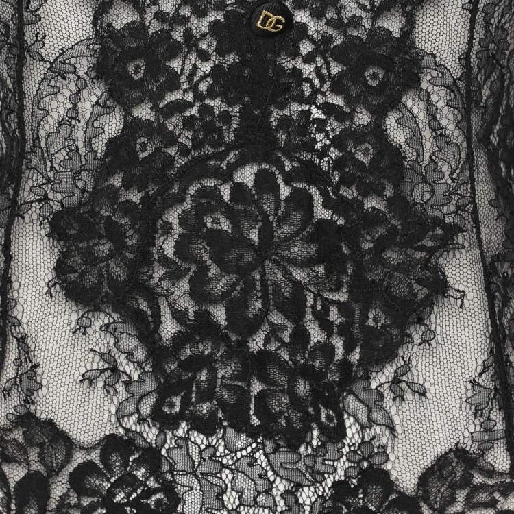 Pre Owned Dolce & Gabbana Black Lace Logo Bodysuit M