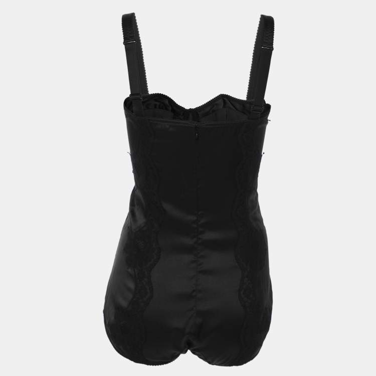 Pre Owned Dolce & Gabbana Black Satin Lace Bodysuit M