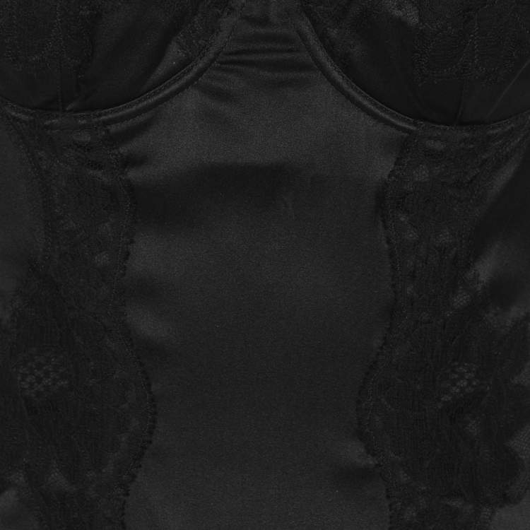Pre Owned Dolce & Gabbana Black Satin Lace Bodysuit M