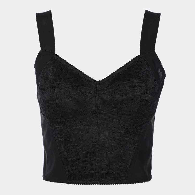 Pre Owned Dolce & Gabbana Black Jersey Lace Crop Tank Top S
