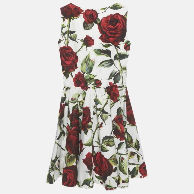 Pre Owned Dolce & Gabbana White Rose Print Poplin Mini Dress XS