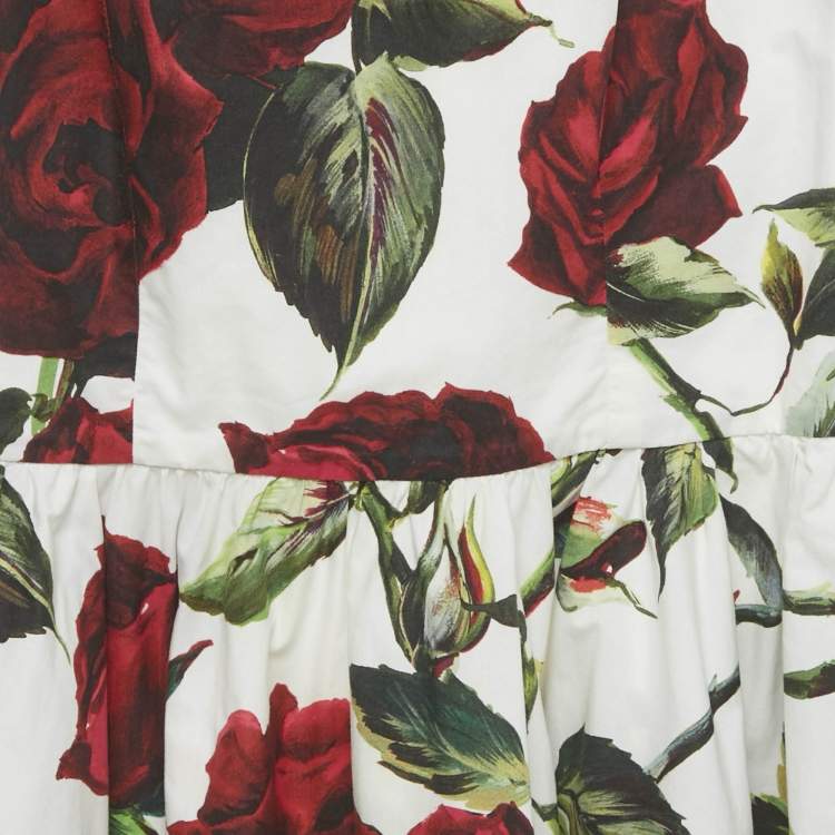 Pre Owned Dolce & Gabbana White Rose Print Poplin Mini Dress XS