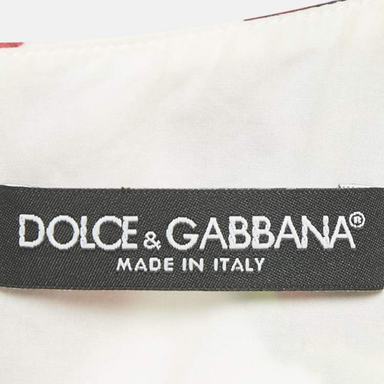 Pre Owned Dolce & Gabbana White Rose Print Poplin Mini Dress XS