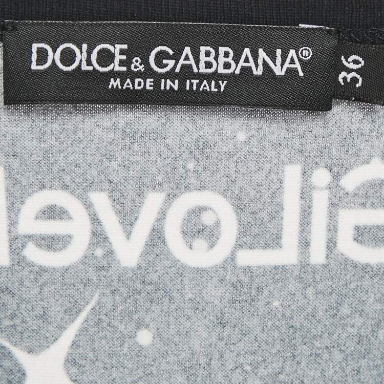 Pre Owned Dolce & Gabbana Navy Blue Spaghetti Cat Print Jersey Tank Top XS