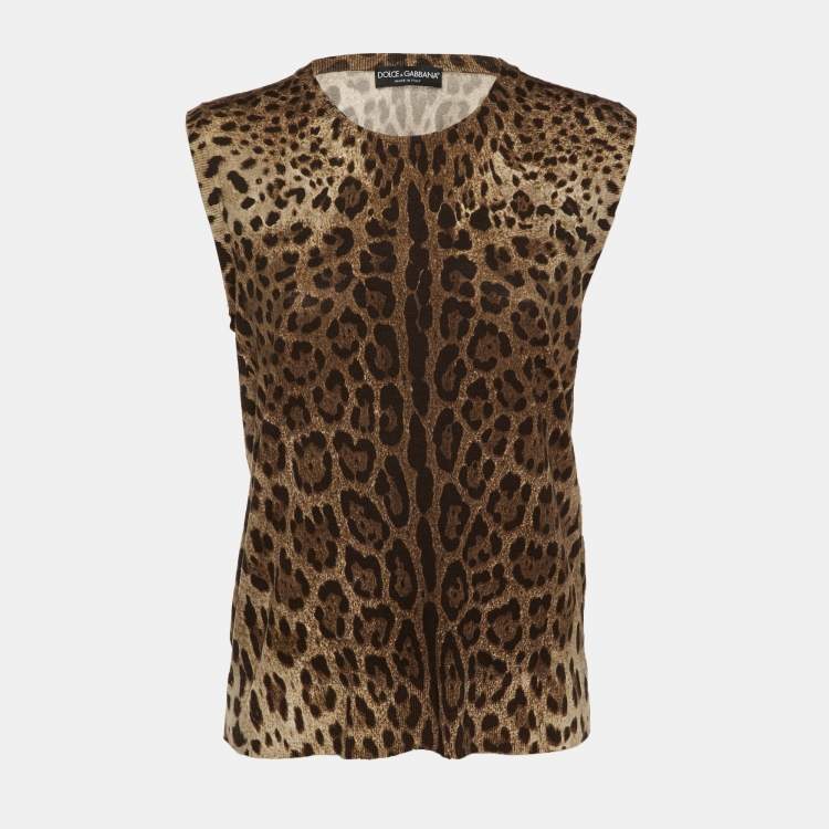 Pre Owned Dolce & Gabbana Brown Leopard Print Wool Sweater XL