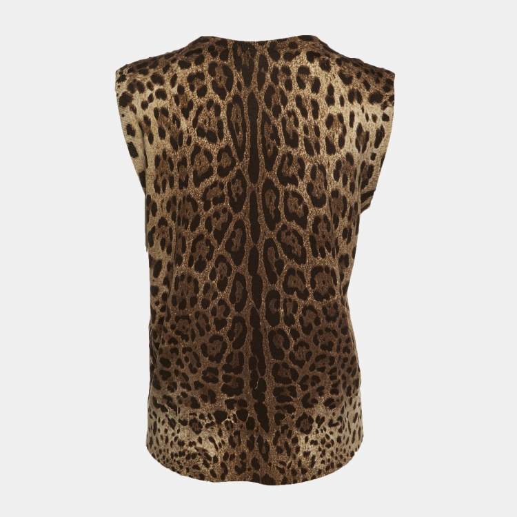 Pre Owned Dolce & Gabbana Brown Leopard Print Wool Sweater XL