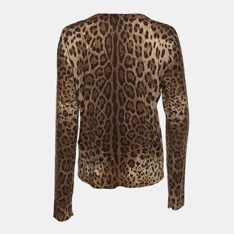 Pre Owned Dolce & Gabbana Brown Leopard Print Wool Knit Cardigan XL