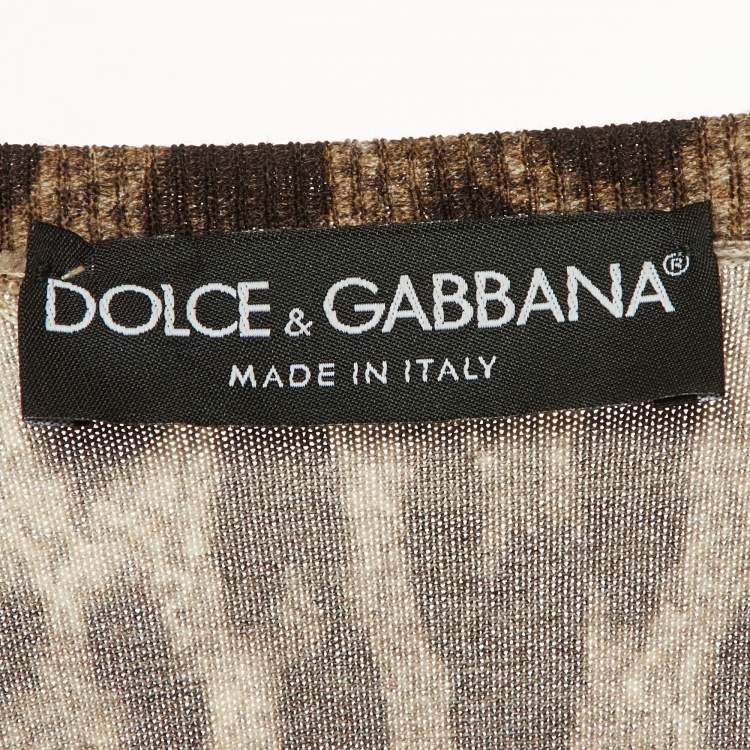 Pre Owned Dolce & Gabbana Brown Leopard Print Wool Knit Cardigan XL