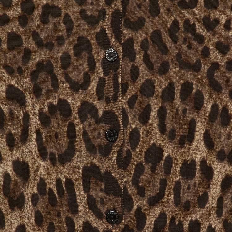 Pre Owned Dolce & Gabbana Brown Leopard Print Wool Knit Cardigan XL