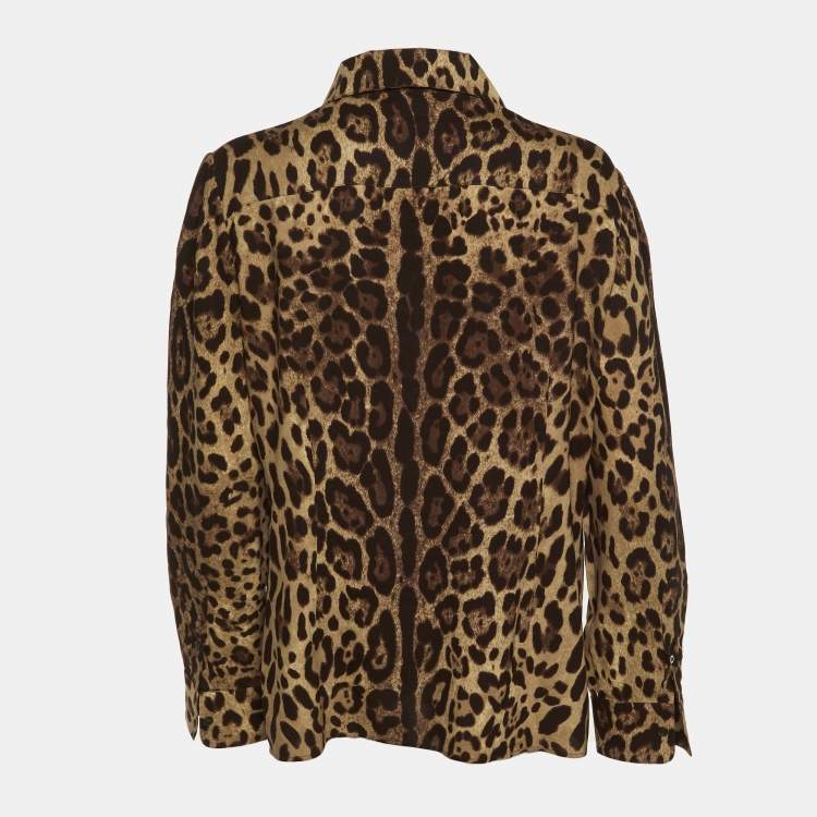 Pre Owned Dolce & Gabbana Brown Animal Print Silk Shirt Blouse XL