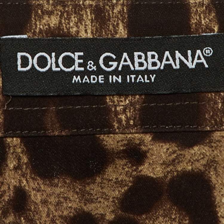 Pre Owned Dolce & Gabbana Brown Animal Print Silk Shirt Blouse XL