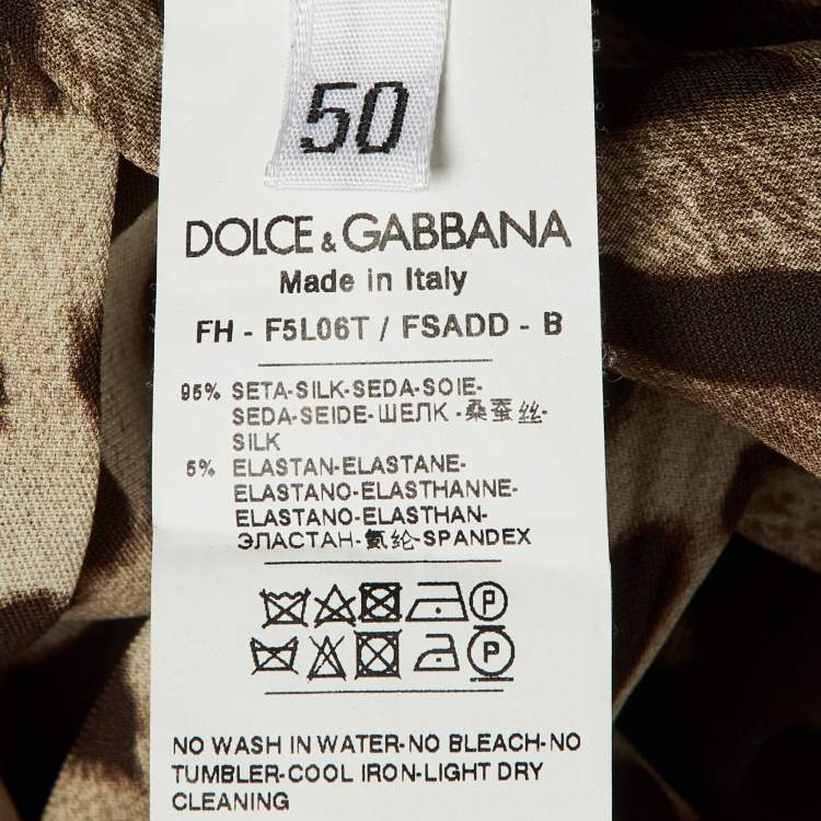 Pre Owned Dolce & Gabbana Brown Animal Print Silk Shirt Blouse XL