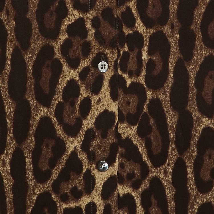Pre Owned Dolce & Gabbana Brown Animal Print Silk Shirt Blouse XL