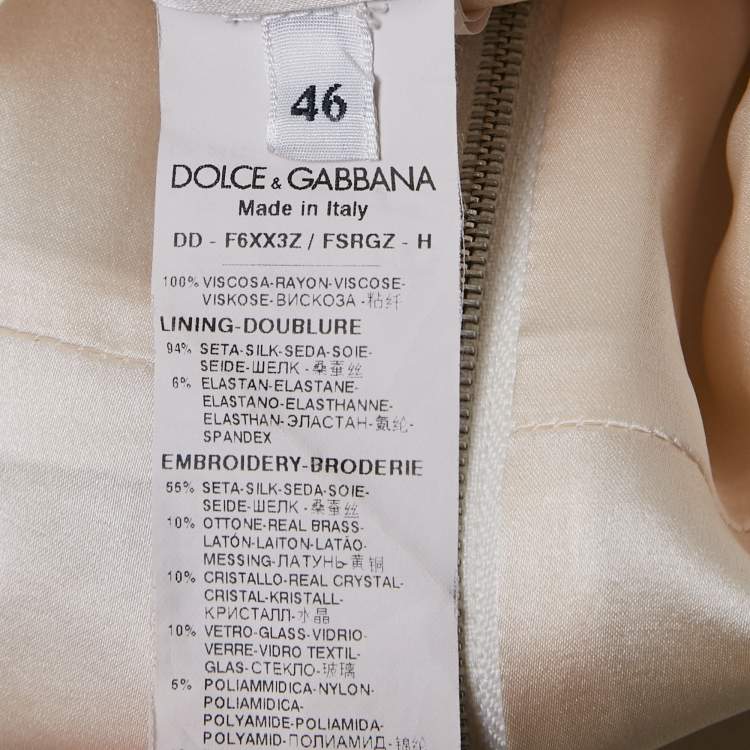 Pre Owned Dolce & Gabbana Cream Banana Leaf Embroidered Crepe Jewel Dress L