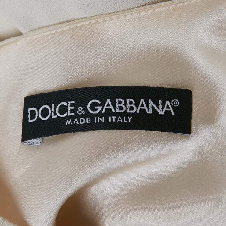 Pre Owned Dolce & Gabbana Cream Banana Leaf Embroidered Crepe Jewel Dress L