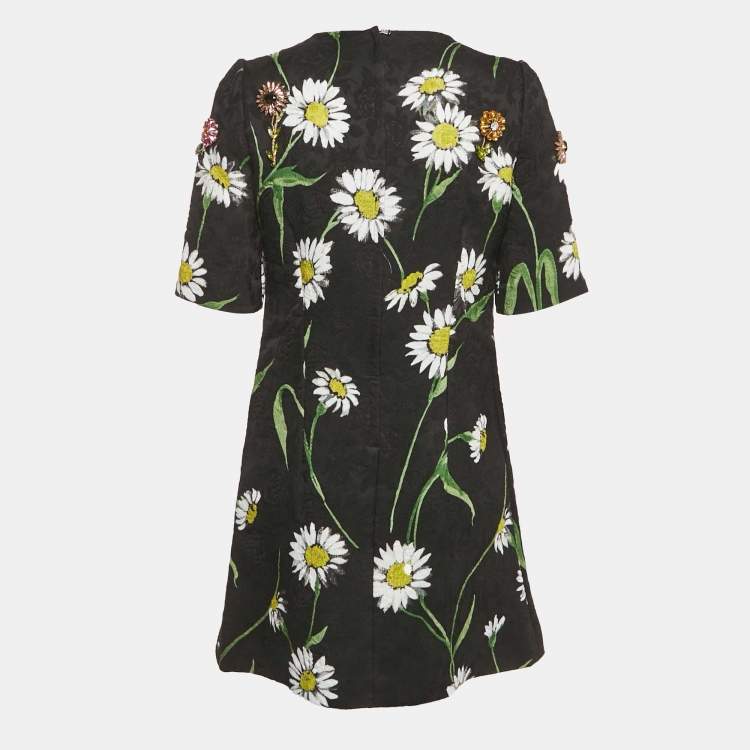 Pre Owned Dolce & Gabbana Black Floral Jacquard Crystal Detail Mini Dress M