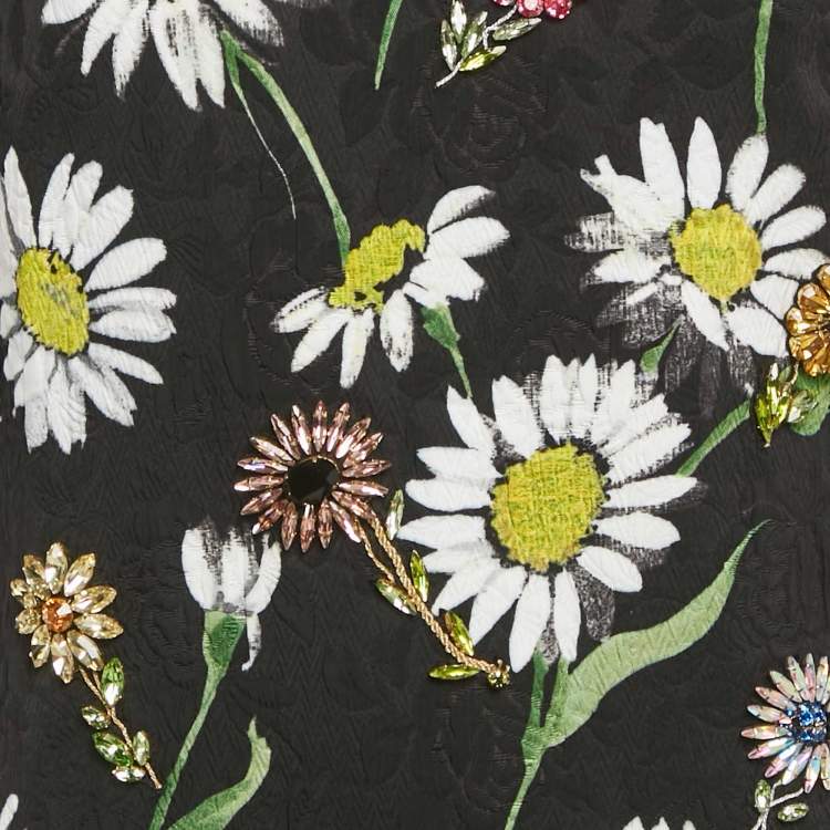 Pre Owned Dolce & Gabbana Black Floral Jacquard Crystal Detail Mini Dress M