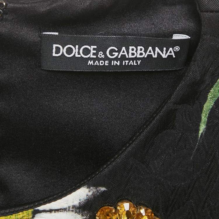 Pre Owned Dolce & Gabbana Black Floral Jacquard Crystal Detail Mini Dress M